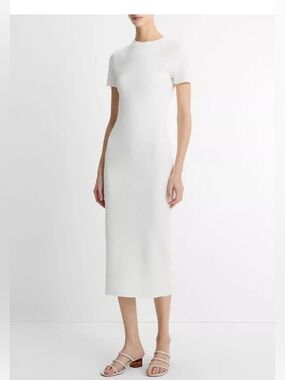 Vince Women’s Ribbed Body-Con Midi White Dress V091484702 Size Medium NWT